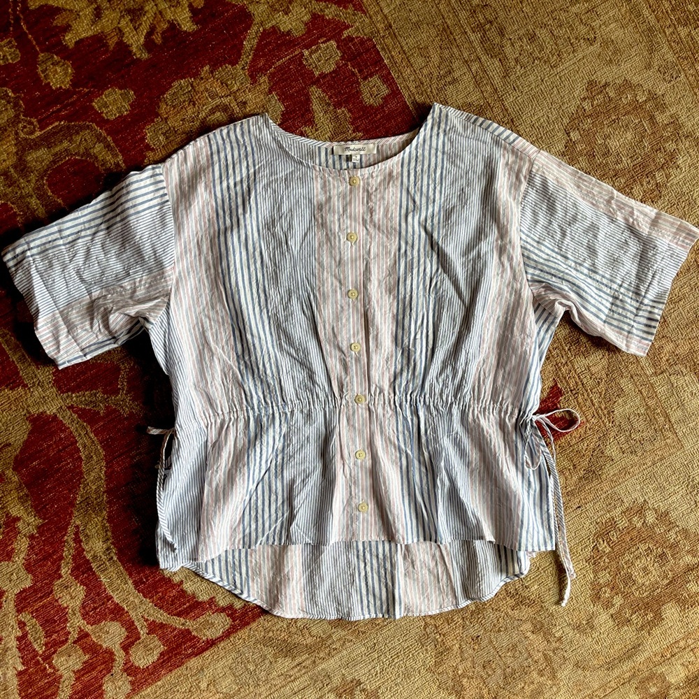 Striped Madewell blouse with cinch waist tie